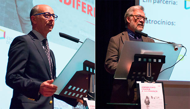 O Prof. Doutor Jorge Veríssimo, Presidente da ESCS, e o Doutor Fernando Nobre, Presidente da Fundação AMI, abriram a sessão.